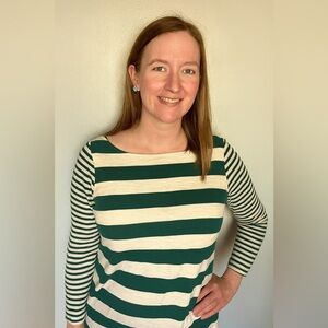 Loft Striped Shirt Top Teal White Striped Long Sleeve Pullover Women's Medium